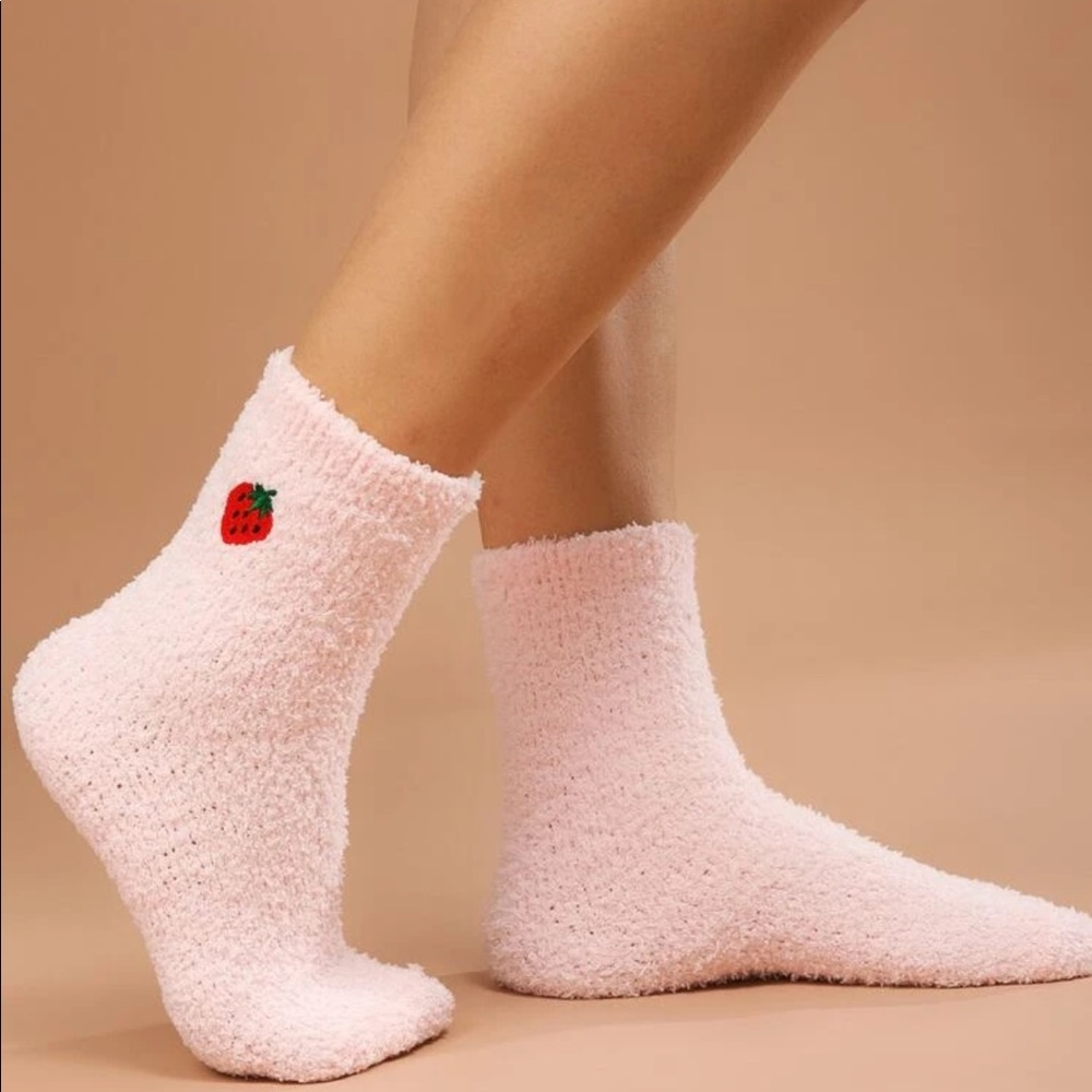 BLACK FRIDAY SALE! Fuzzy pink strawberry socks